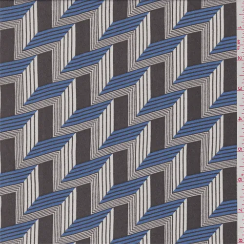 2 YD PC-Pewter/Blue Stairstep Crepe de Chine Fabric