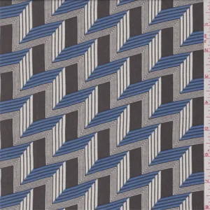 2 YD PC-Pewter/Blue Stairstep Crepe de Chine Fabric