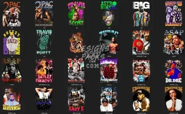 50 Hip Hop Rap Male V3 Designs Bundle PNG