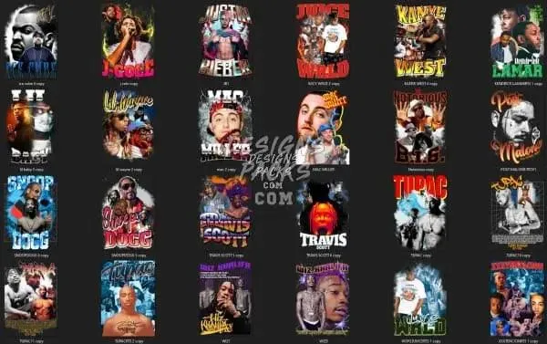 50 Hip Hop Rap Male V3 Designs Bundle PNG