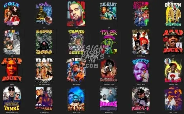 50 Hip Hop Rap Male V4 Designs Bundle PNG