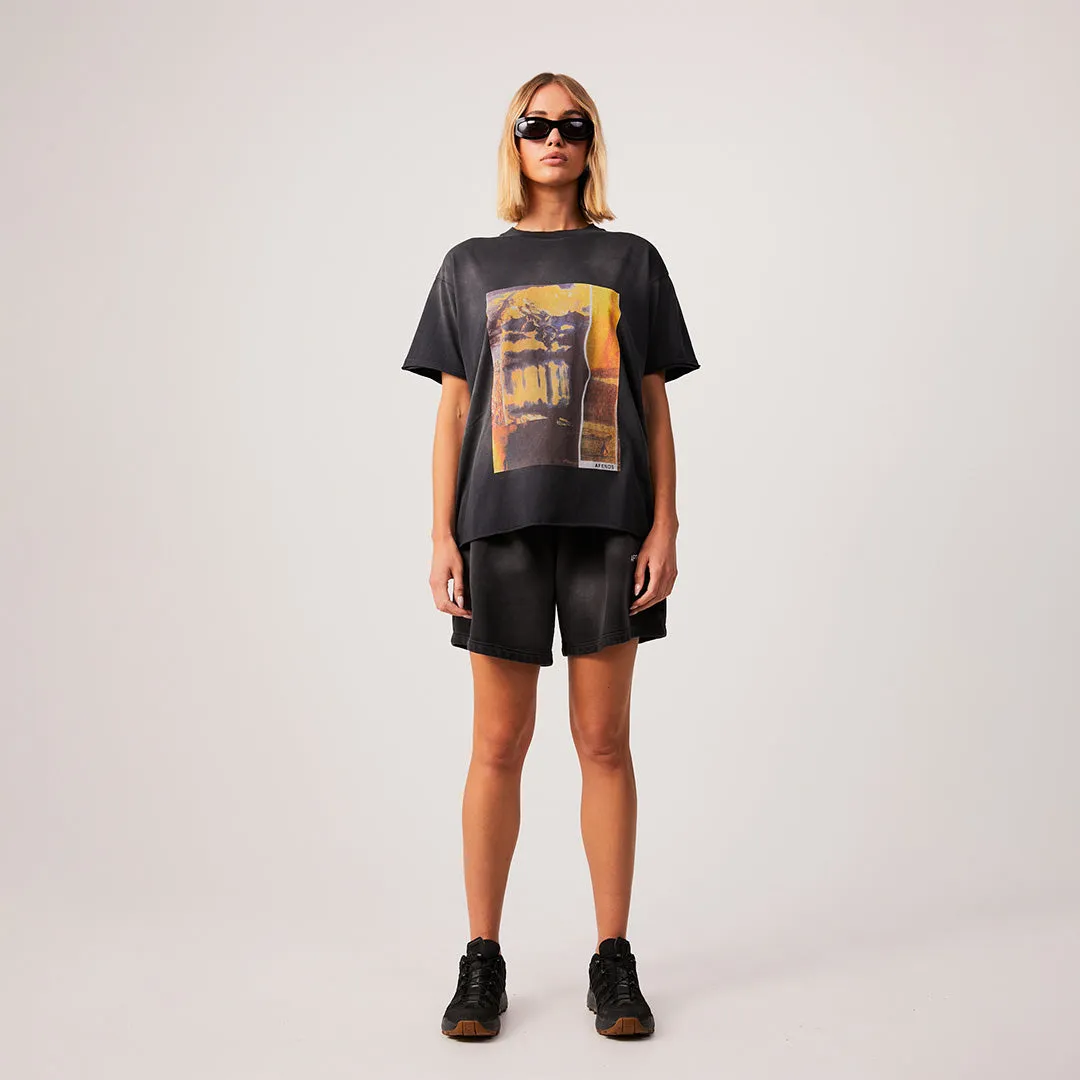 AFENDS Womens Boulevard - Oversized Graphic T-Shirt - Worn Black