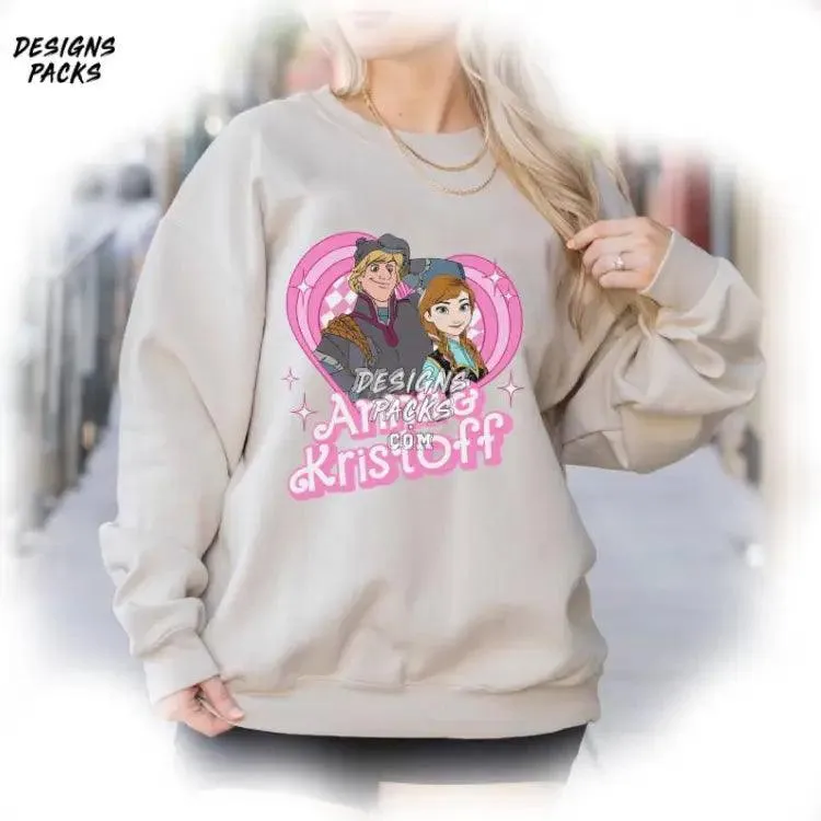 Anna And Kristoff Couple Cartoon land Couple Cartoon Anna And Kristoff Pink Doll Heart PNG Design