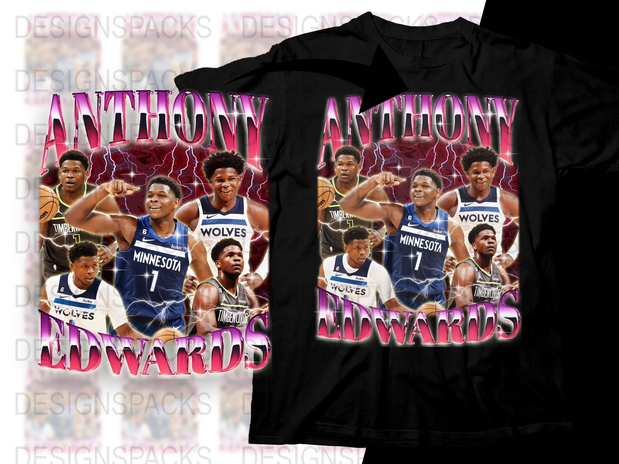 Anthony Edwards Minnesota Wolves Graphic Png Digital Download