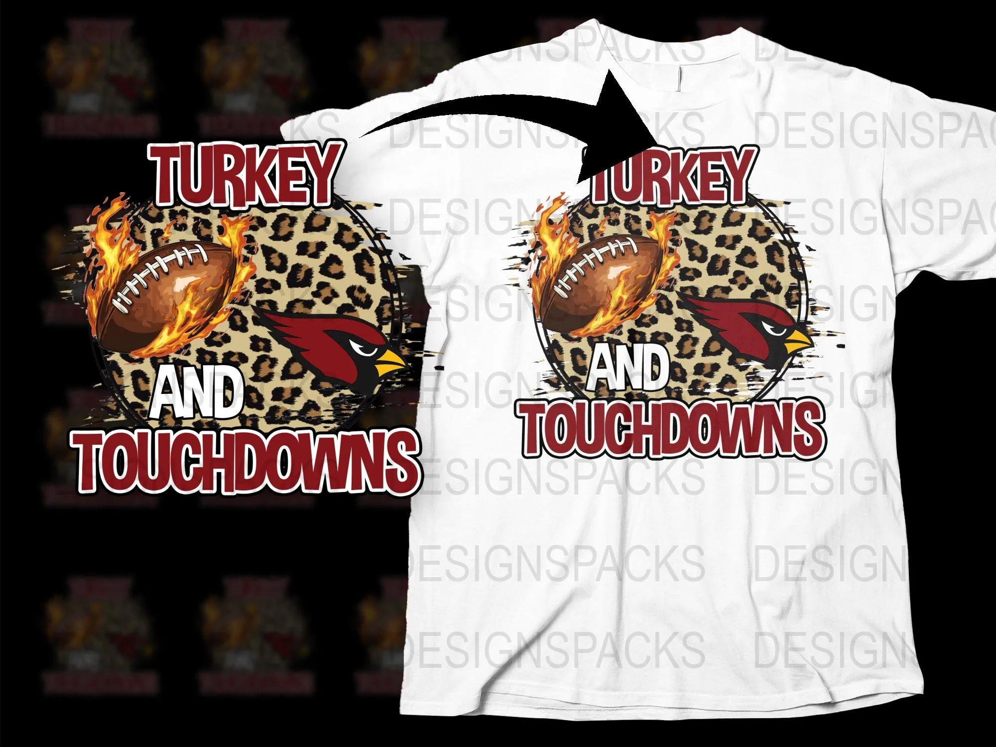 Arizona Cardinals Turkey and Touchdowns Thanksgiving Png Digital Download