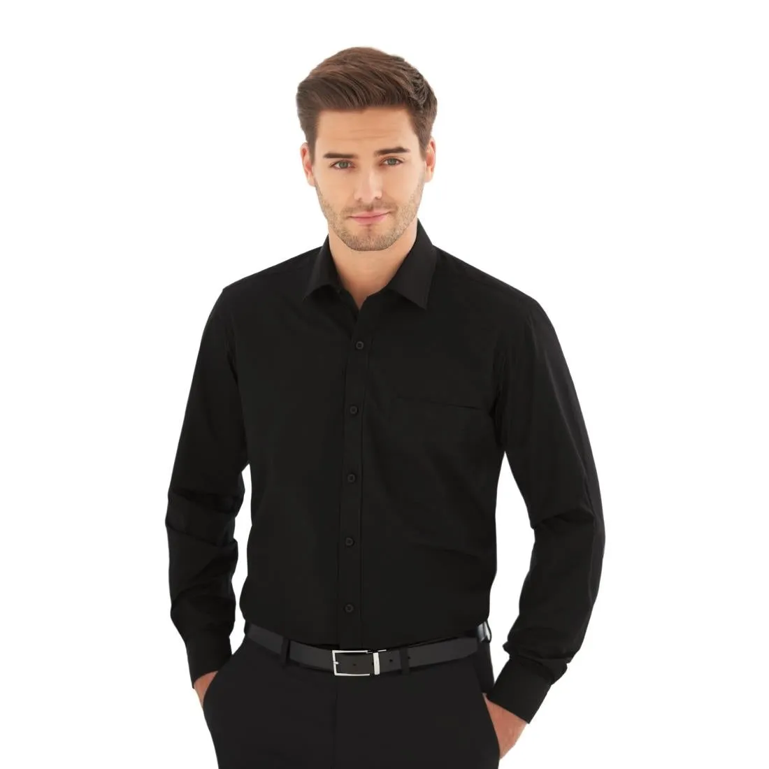 BB710-16.5 Brook Taverner Mens Long Sleeve Black Rapino Shirt - Collar 16.5"