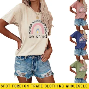 Be kind Funny Graphic Print Women's Summer Casual Loose Short Sleeve T-Shirt