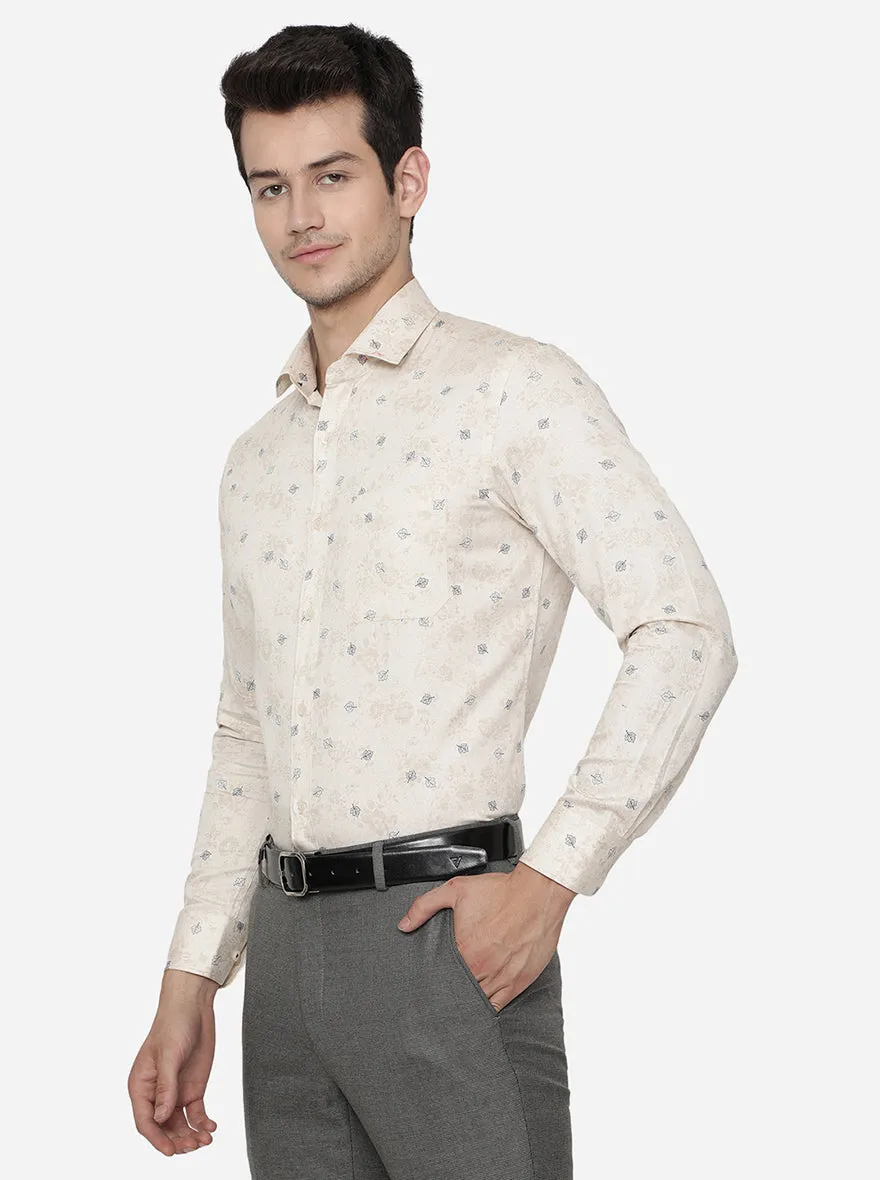 Beige Printed Slim Fit Formal Shirt | Greenfibre