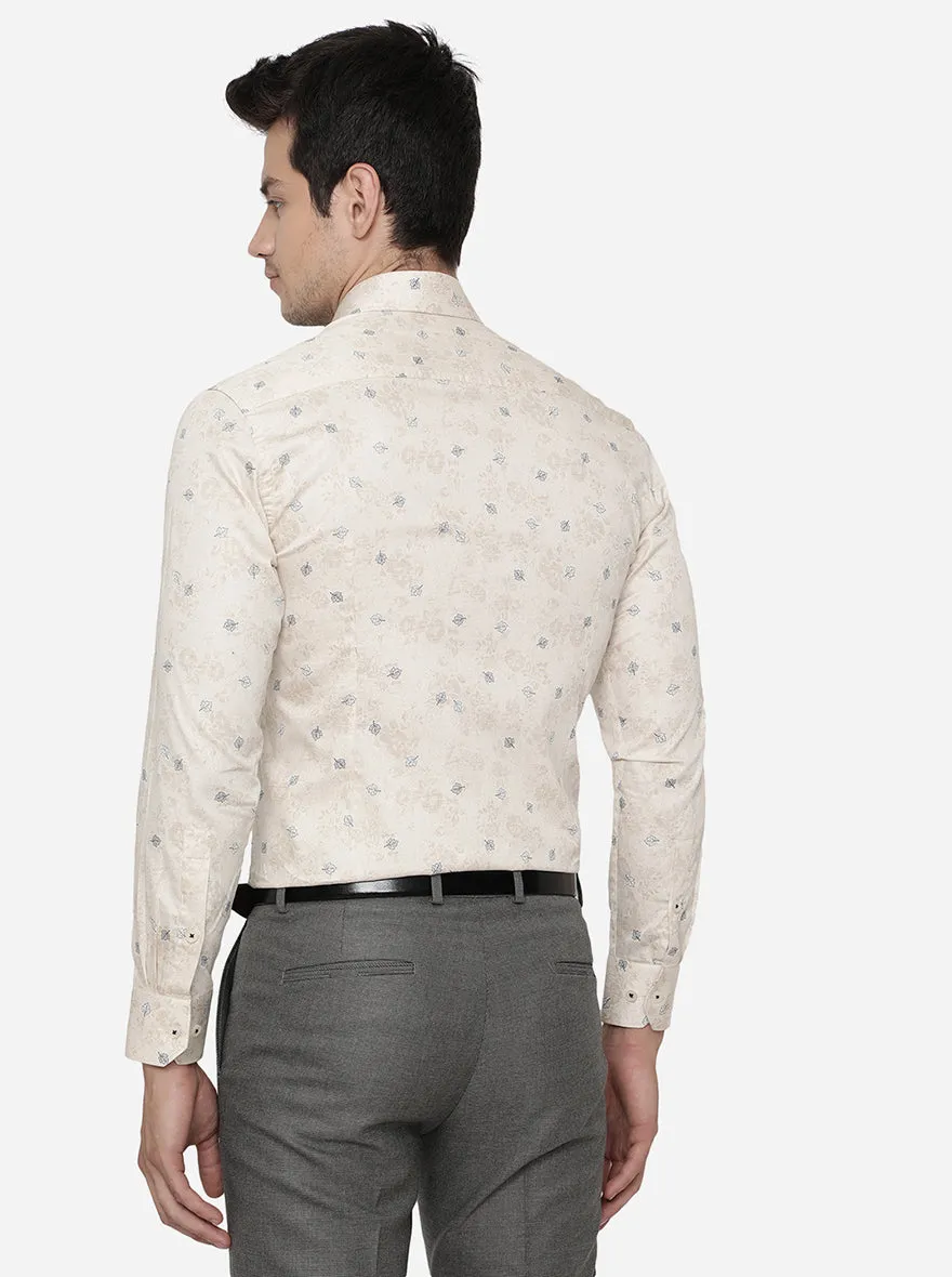 Beige Printed Slim Fit Formal Shirt | Greenfibre