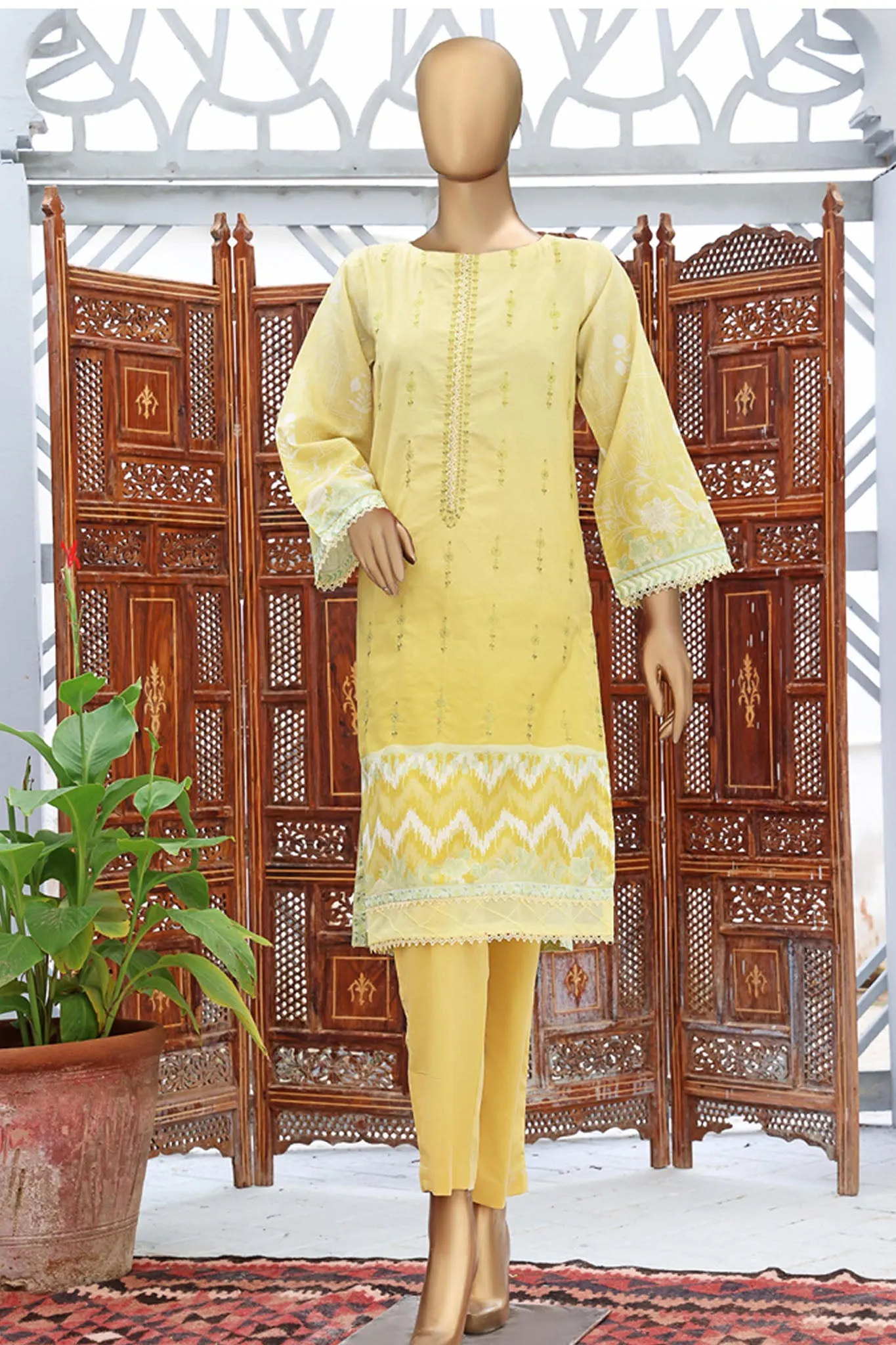 Bin Saeed Stitched Embroidered Lawn Shirts Collection'2022-L-028-Yellow