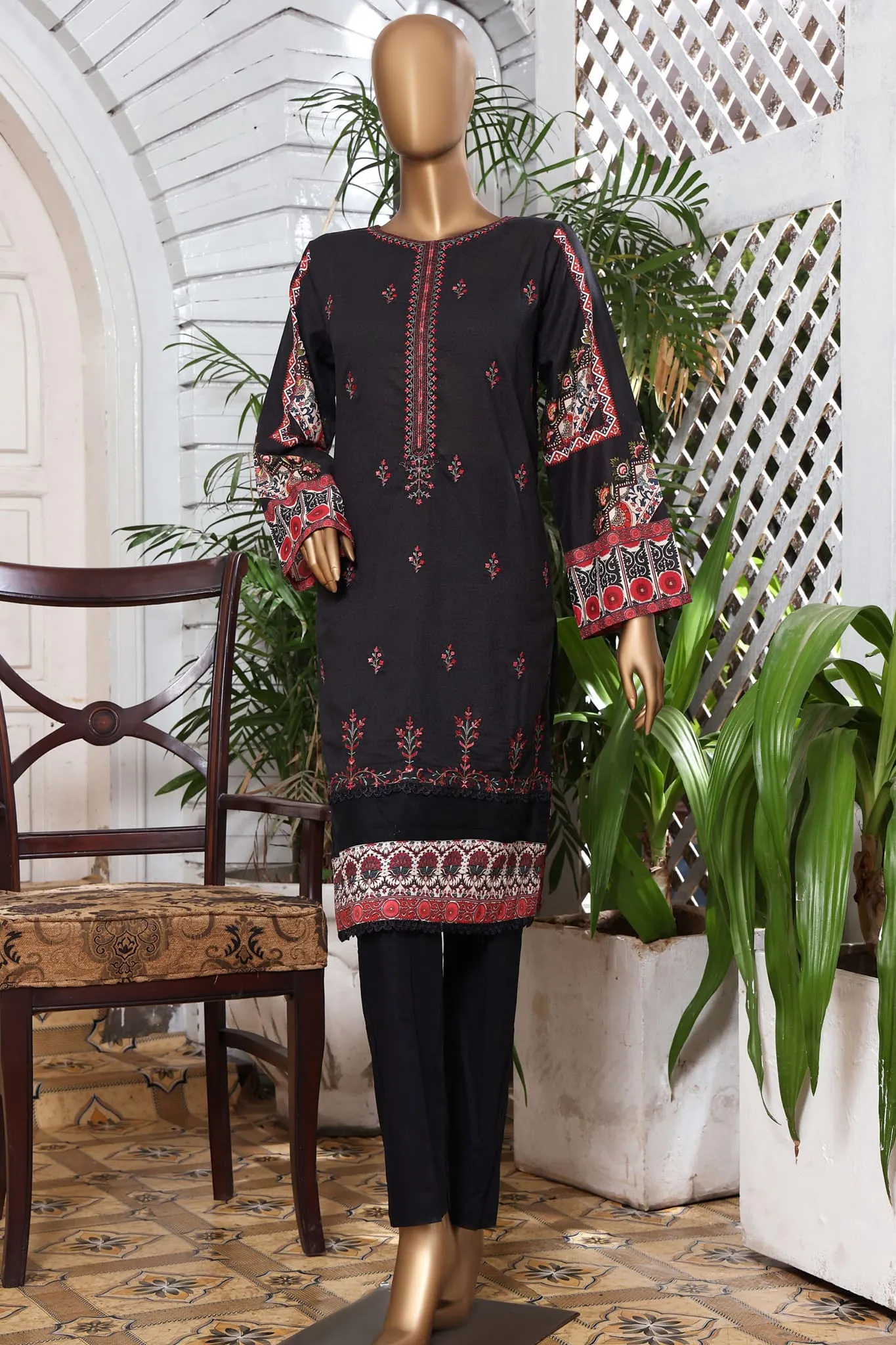 Bin Saeed Stitched Pret Embroidered Lawn Shirts Collection'2022-L-033-Black