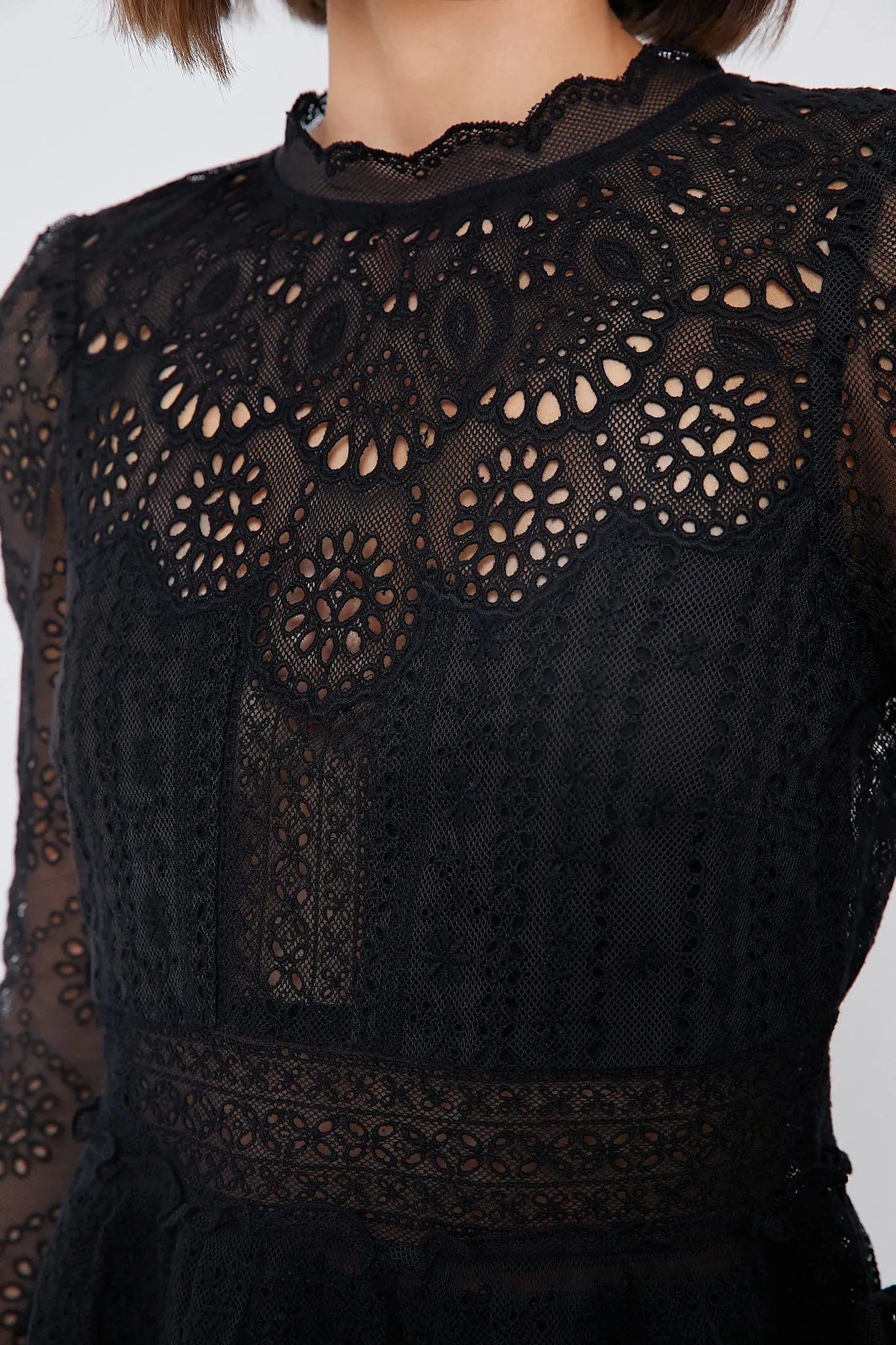 Black Lainey Embroidery Long Sleeve Top