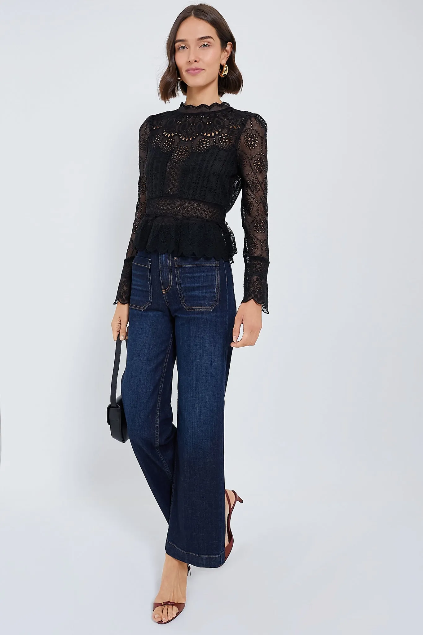 Black Lainey Embroidery Long Sleeve Top