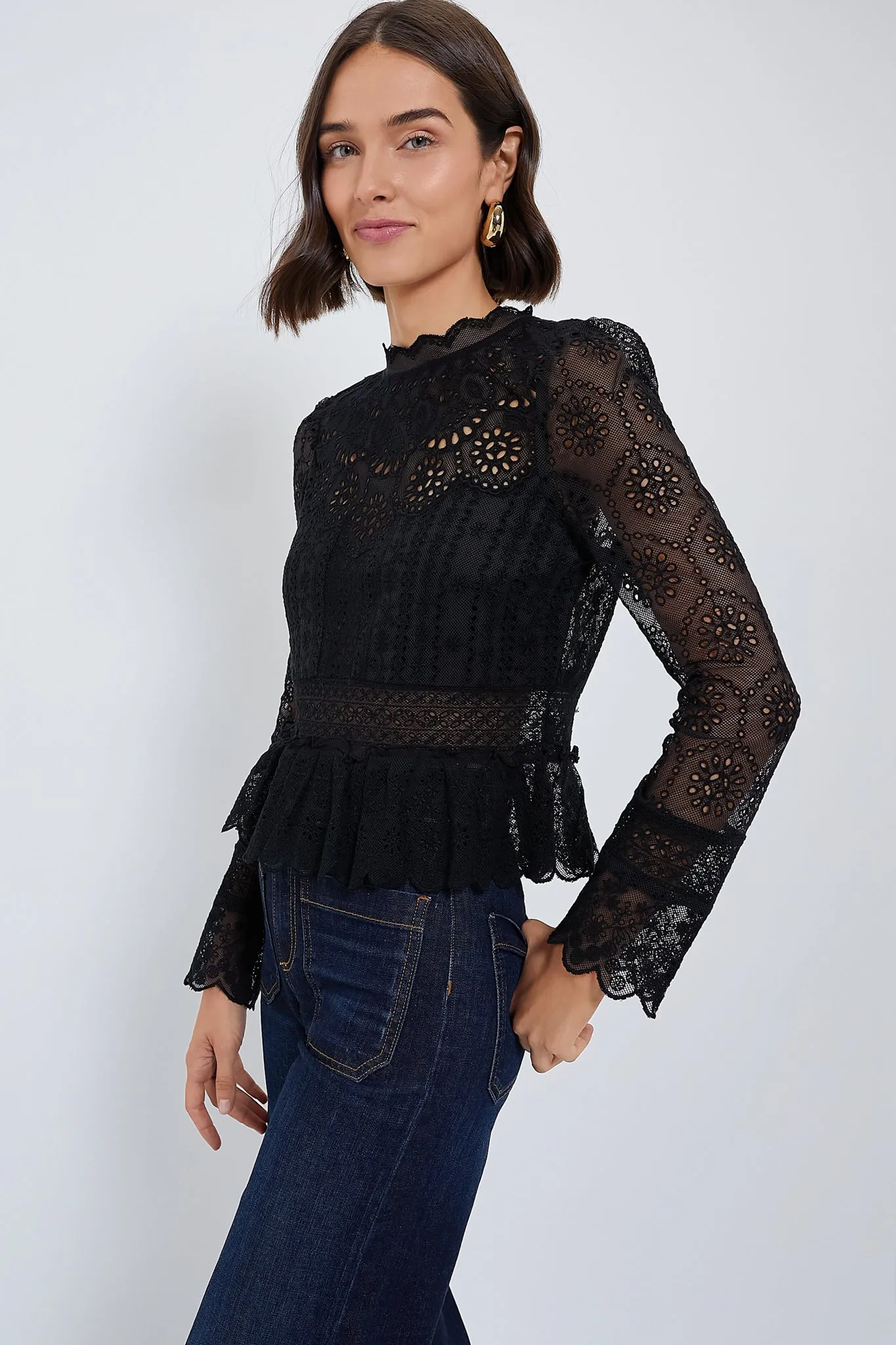 Black Lainey Embroidery Long Sleeve Top