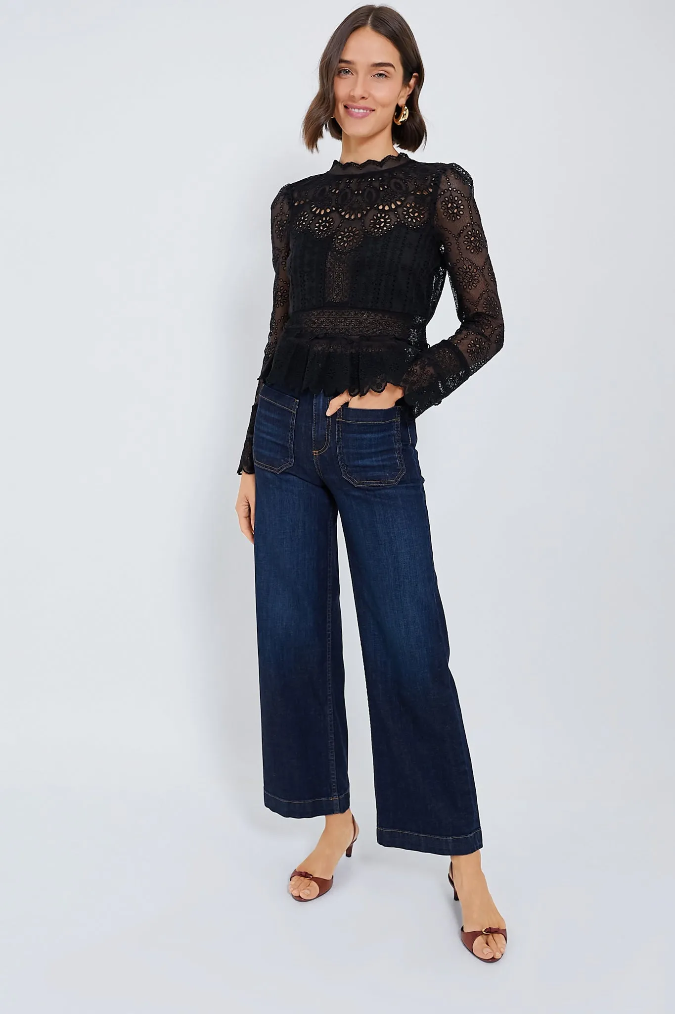 Black Lainey Embroidery Long Sleeve Top