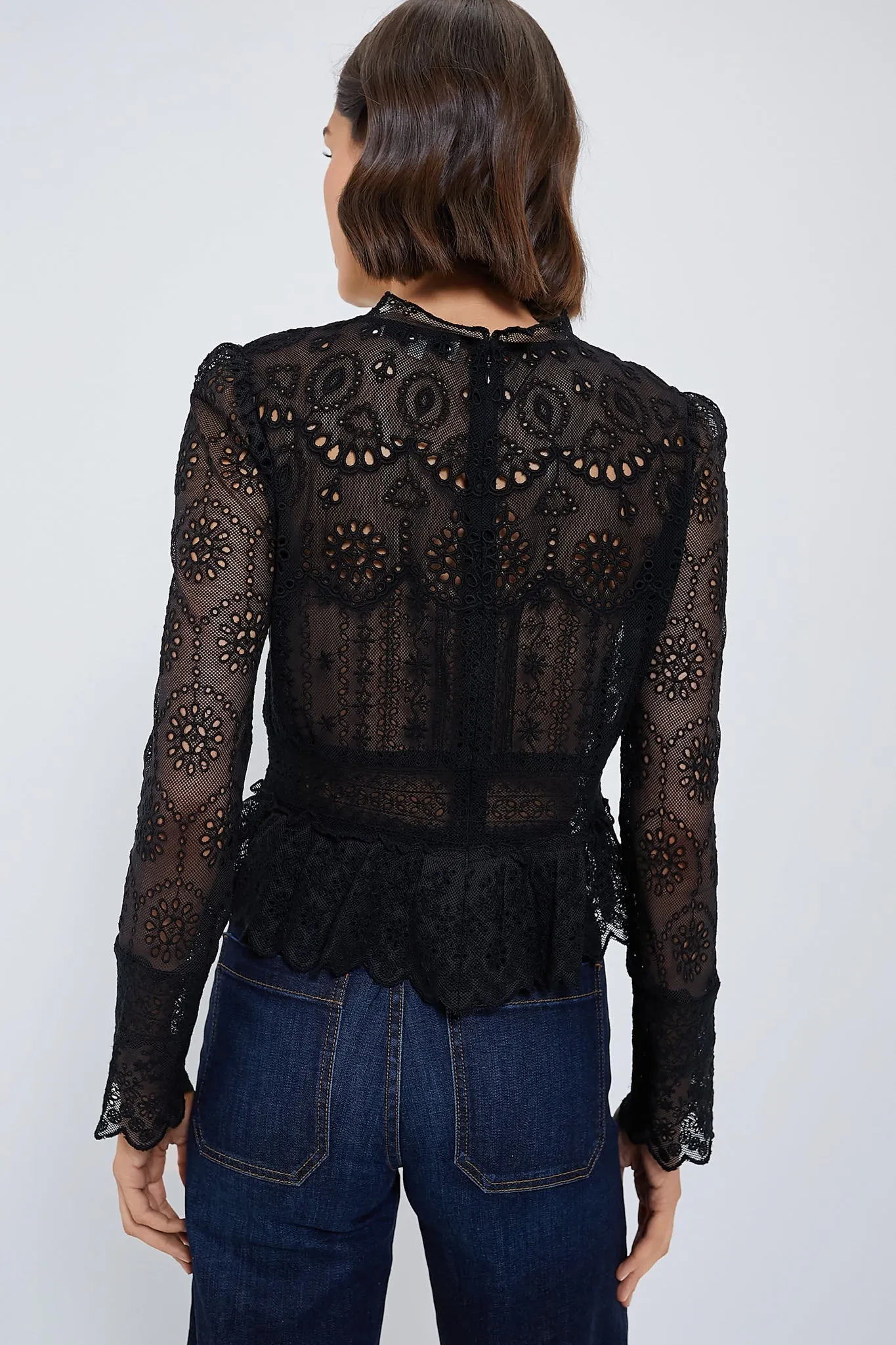 Black Lainey Embroidery Long Sleeve Top