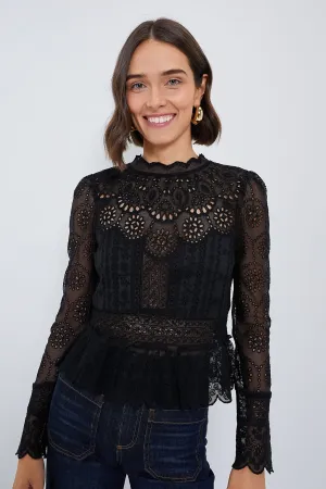 Black Lainey Embroidery Long Sleeve Top