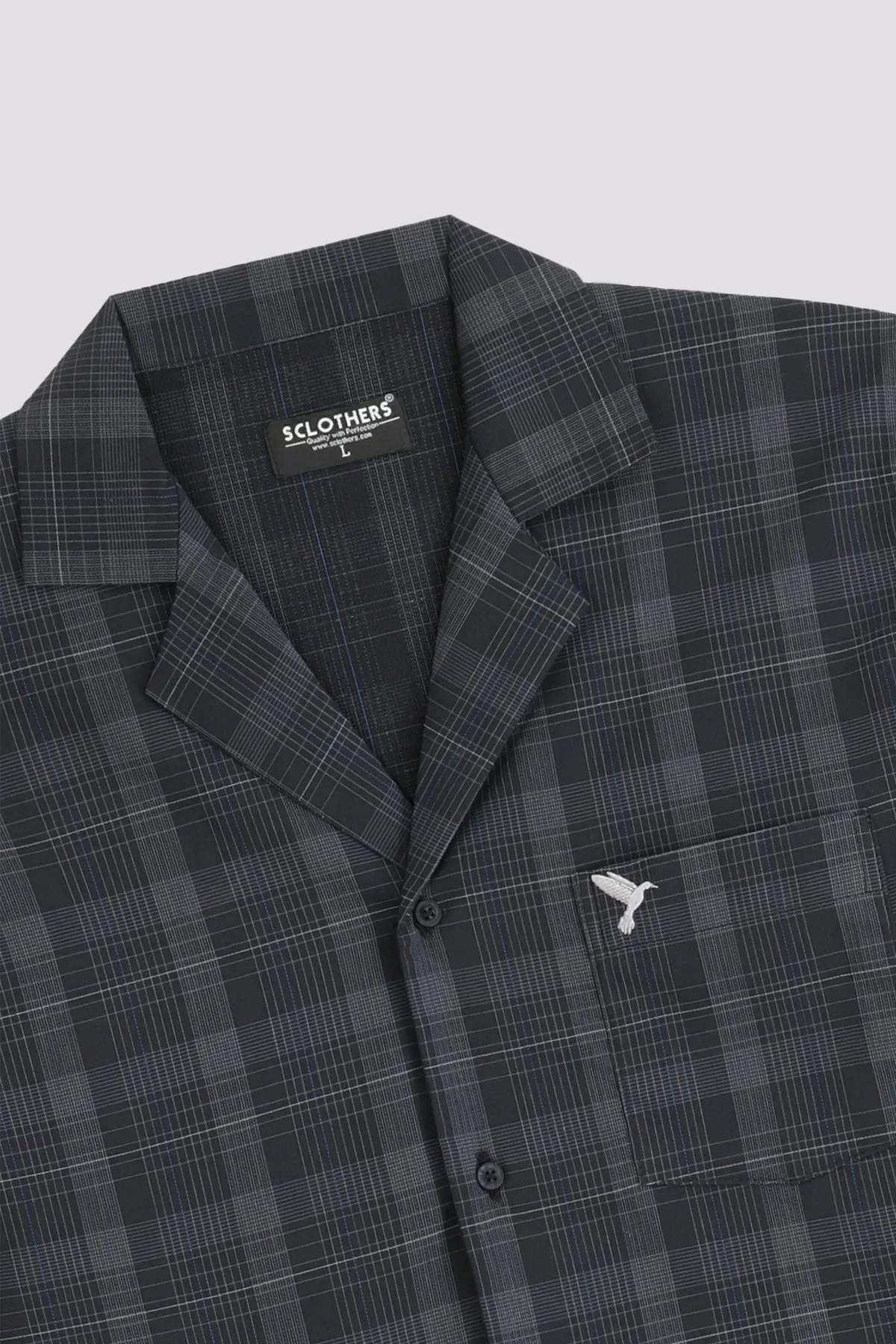 Black Plaid Resort Collar Shirt - A24 - MS0070R