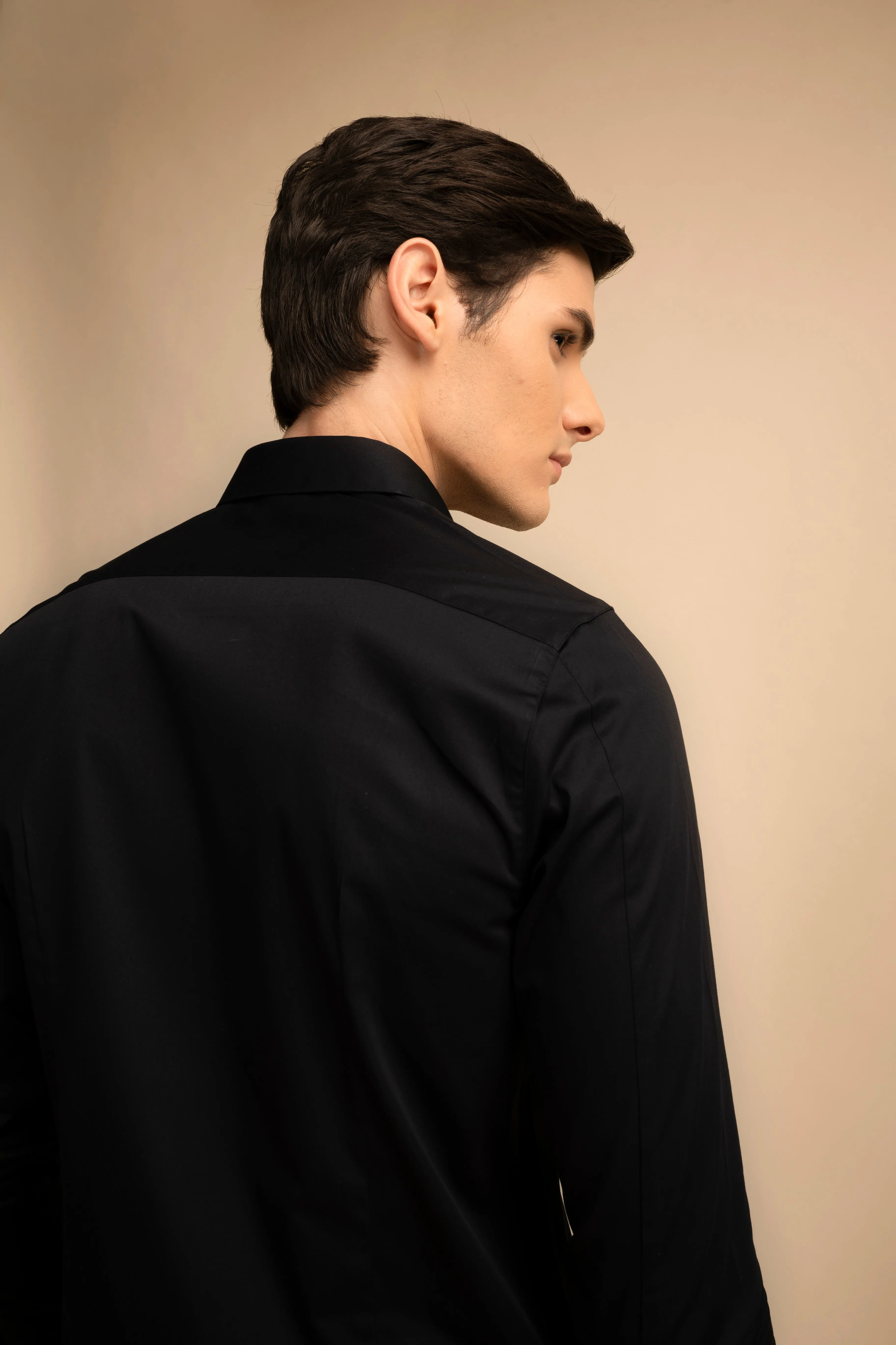 Black Stretch Satin Shirt