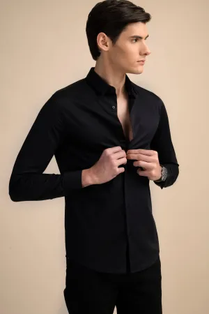 Black Stretch Satin Shirt