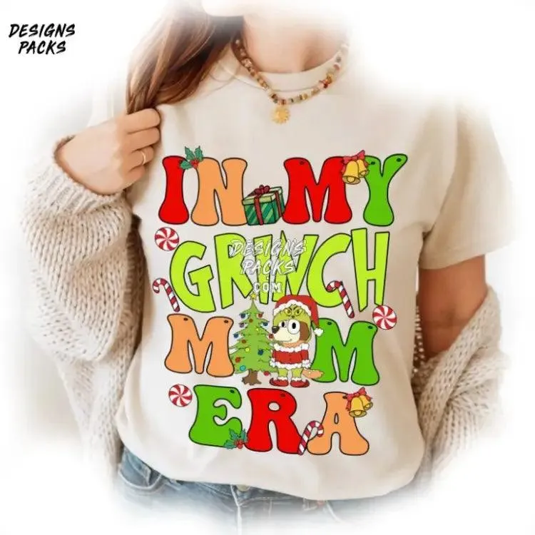 Bluey Grinchmas Christmas Kids Christmas Toddler Bluey In My Grinch Mom Era Christmas PNG Design