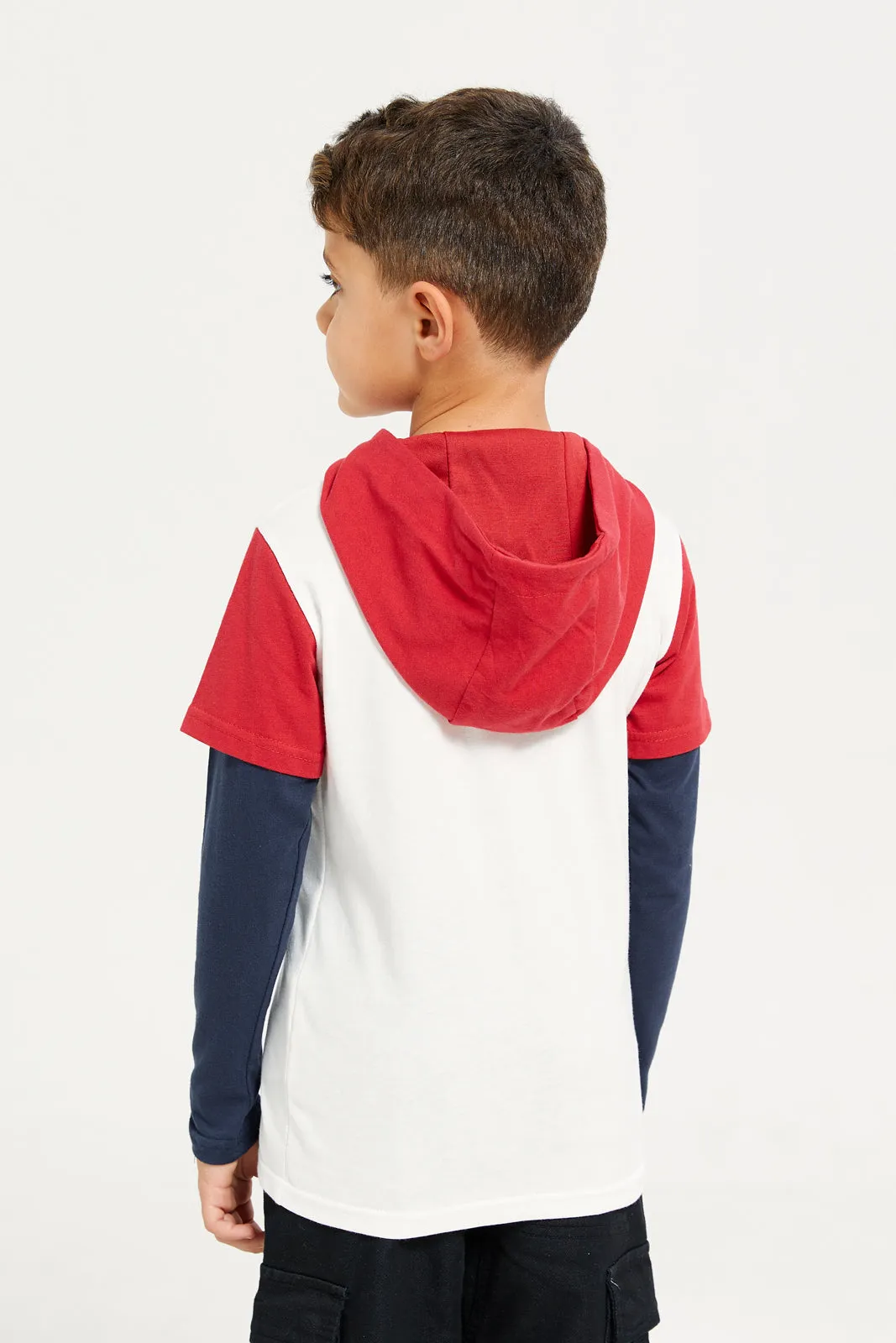 Boys White Hooded Long Sleeves T-Shirt