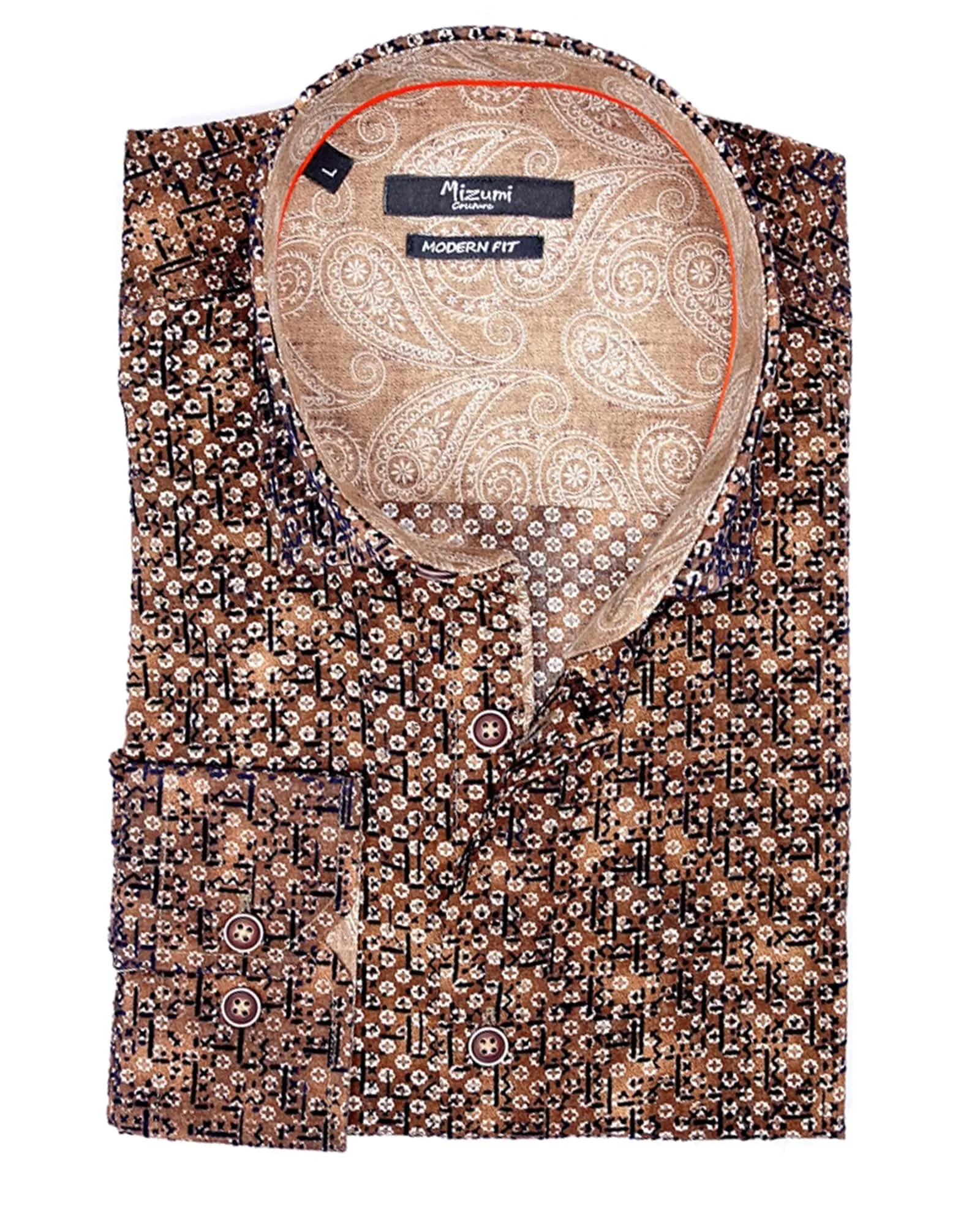 Brown & Navy Neat Print Sport Shirt