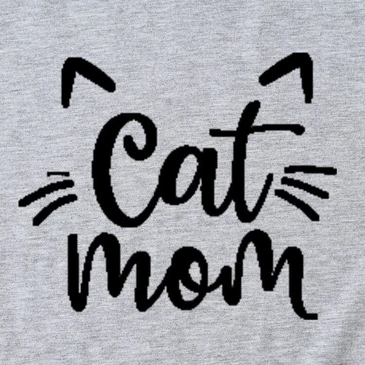 Cat Mom Letter Round Neck Wide Cat Loose Casual Short Sleeve Women's T-shirT-Shirt