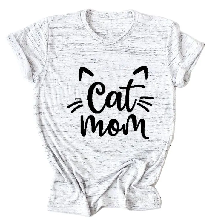 Cat Mom Letter Round Neck Wide Cat Loose Casual Short Sleeve Women's T-shirT-Shirt