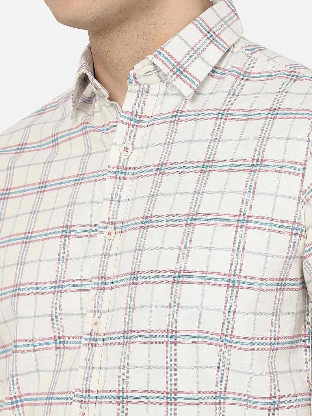 Cloud Cream Checked Slim Fit Casual Shirt | Greenfibre