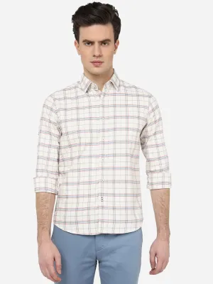 Cloud Cream Checked Slim Fit Casual Shirt | Greenfibre