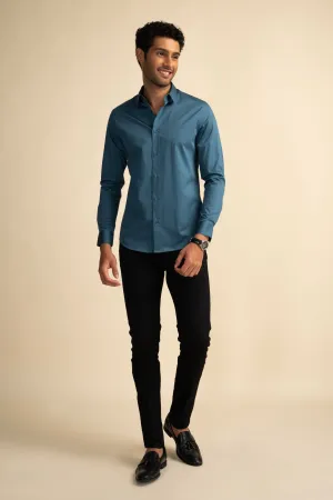 Cyan Stretch Satin Shirt