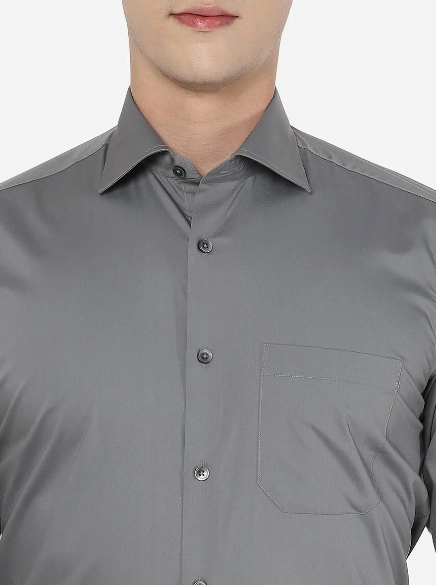 Dark Grey Solid Slim Fit Formal Shirt | Greenfibre