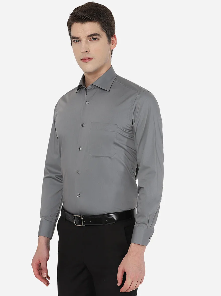 Dark Grey Solid Slim Fit Formal Shirt | Greenfibre