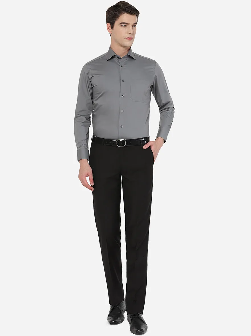 Dark Grey Solid Slim Fit Formal Shirt | Greenfibre