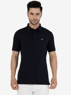 Dark Navy Blue Solid Slim Fit Polo T-Shirt | JadeBlue