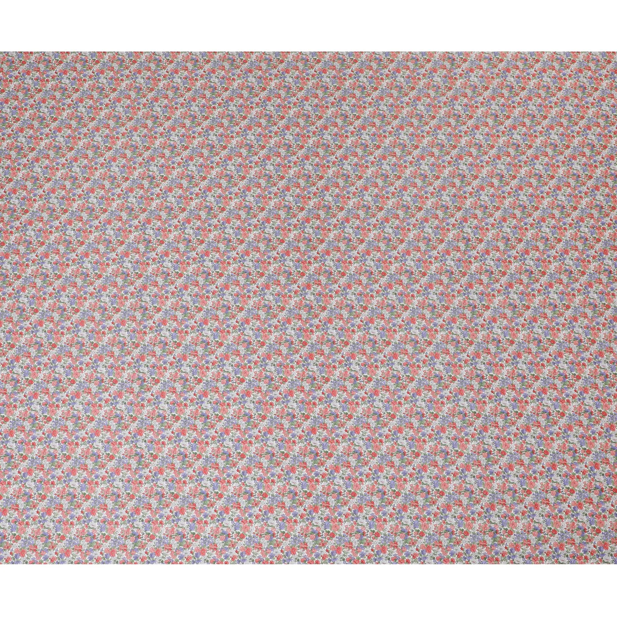 Delicate White Floral Cotton Lawn Fabric with Red and Lavender Blossoms, 110 cm Wide, Japanese Design-D19542