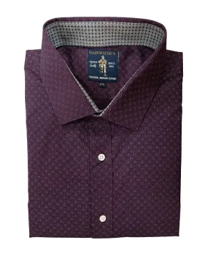 Eggplant Neat Print in Stretch Cotton Sport Shirt