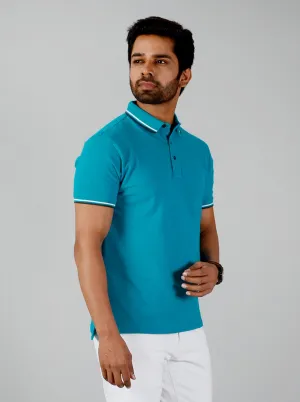 Electric Blue Solid Slim Fit Polo T-shirt | JadeBlue