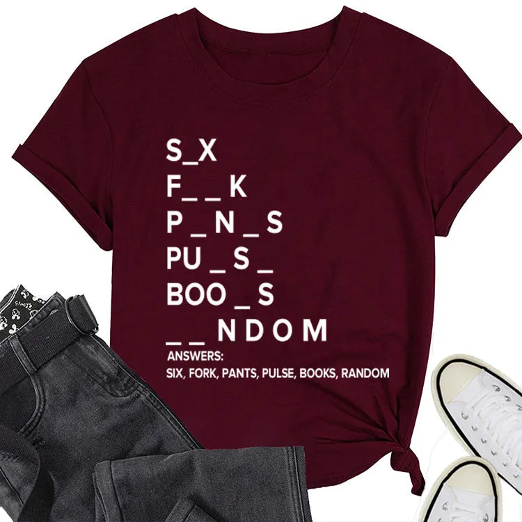 Fashion Round Neck Women's Short Sleeve Loose Letter T-Shirt