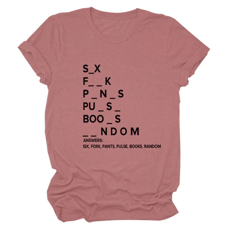 Fashion Round Neck Women's Short Sleeve Loose Letter T-Shirt