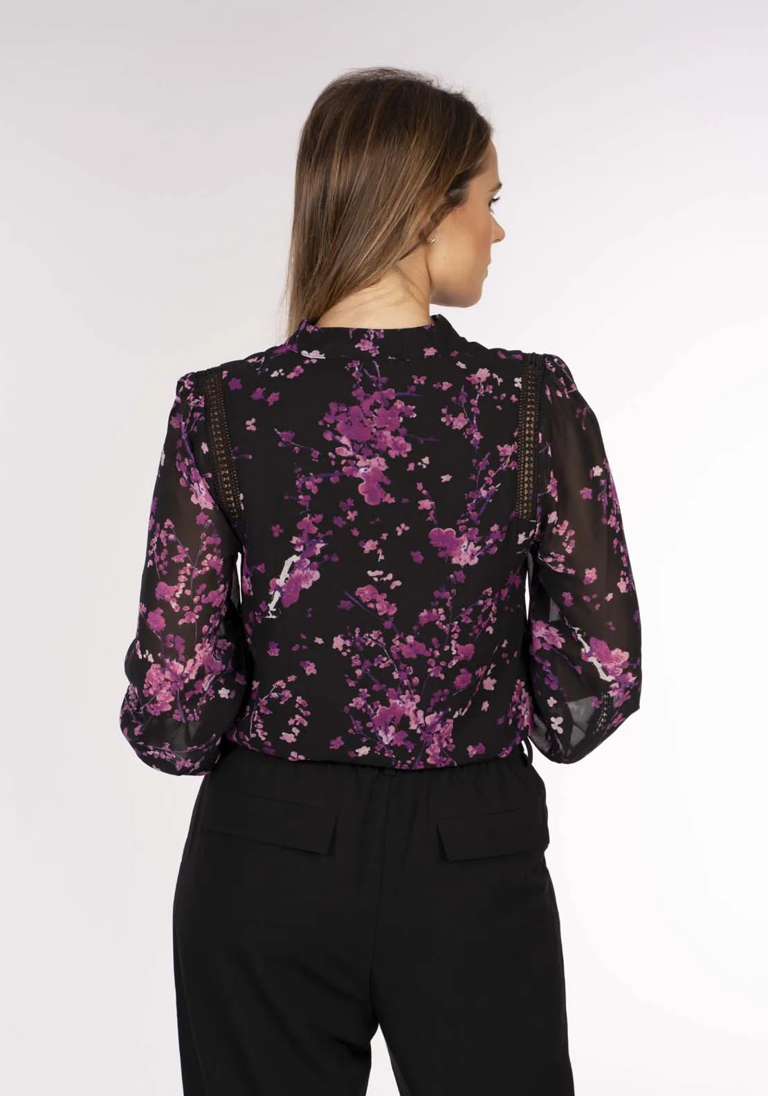 Floral Blouse Lace Inserts - Black