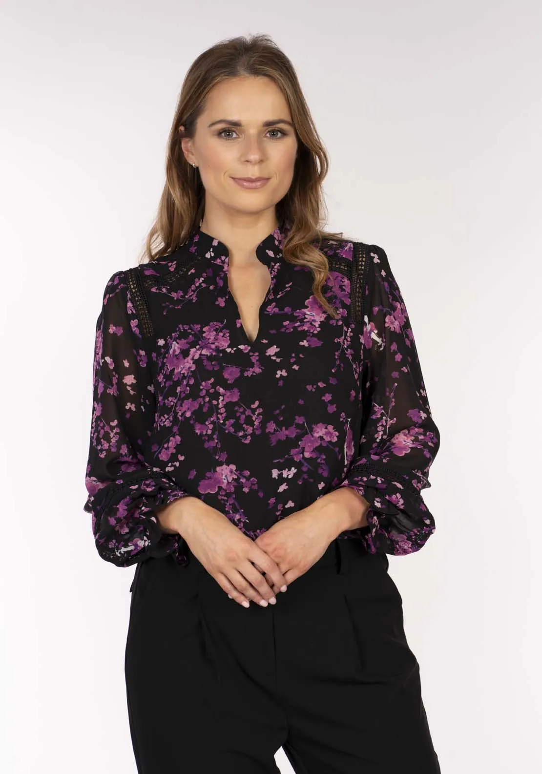 Floral Blouse Lace Inserts - Black