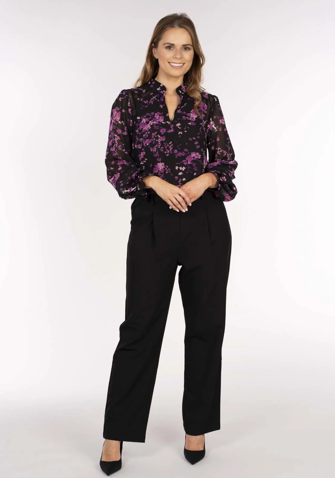 Floral Blouse Lace Inserts - Black