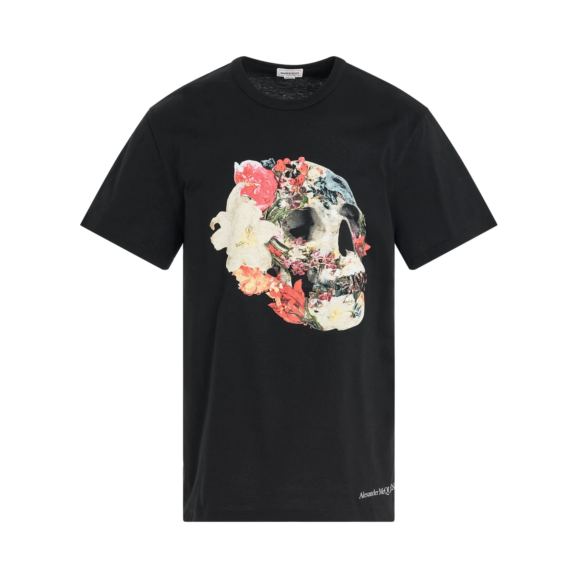 Floral Skull Print T-Shirt in Black/White/Red