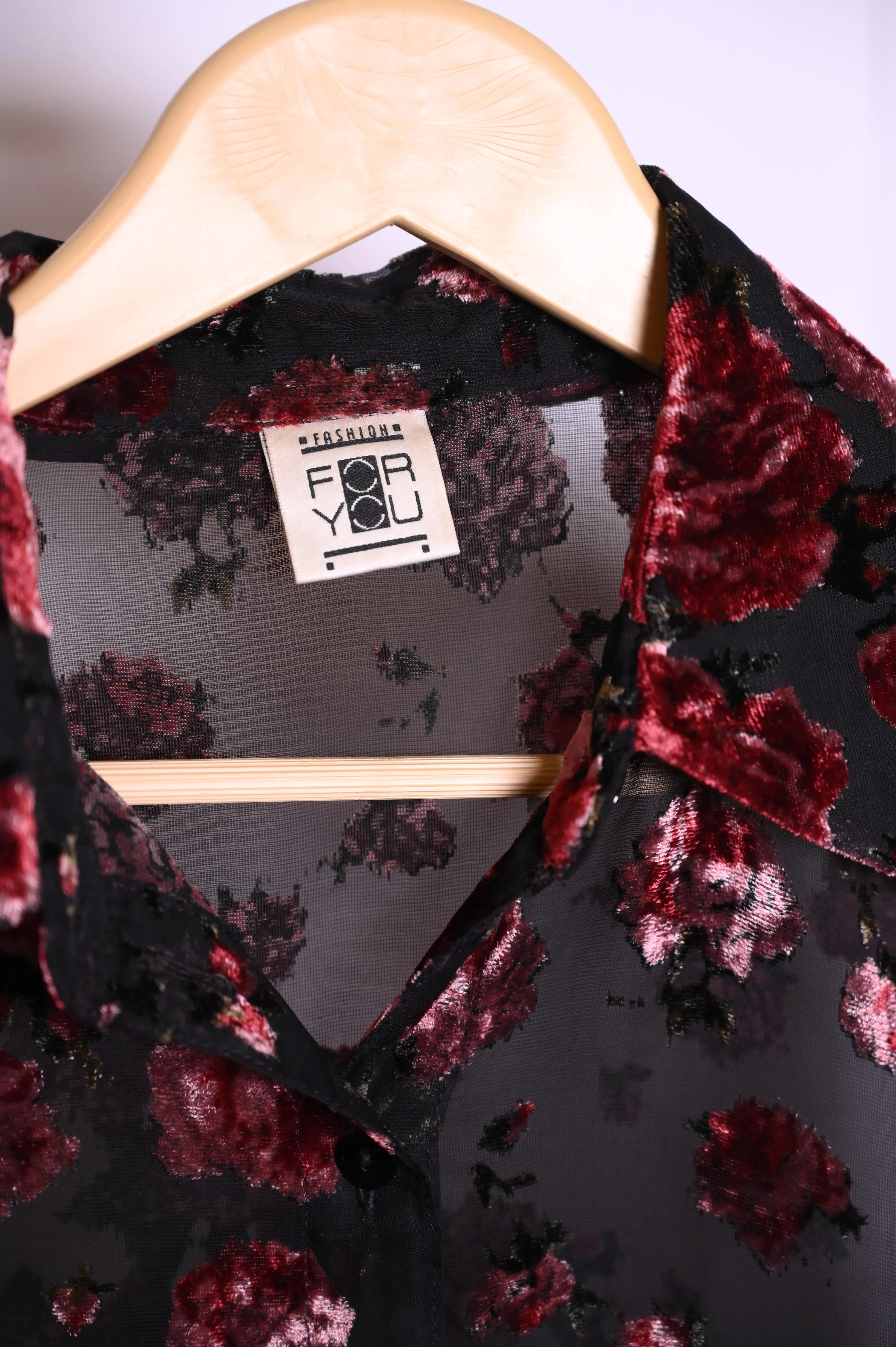 For You Black Velvet Roses Blouse