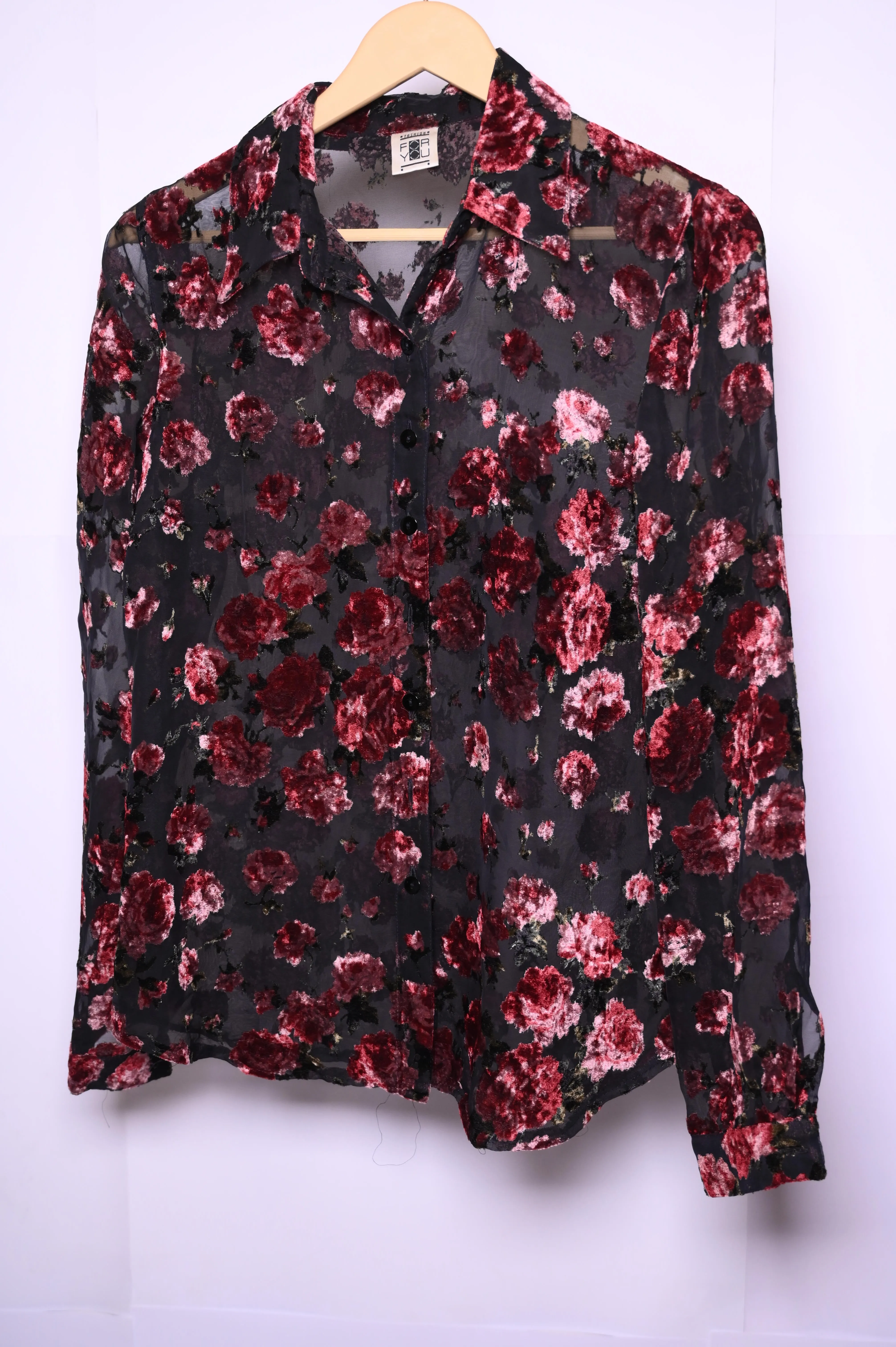 For You Black Velvet Roses Blouse