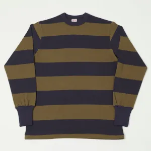 Freewheelers Horizontal Stripe Set-In Long Sleeve Tee - Navy/Khaki