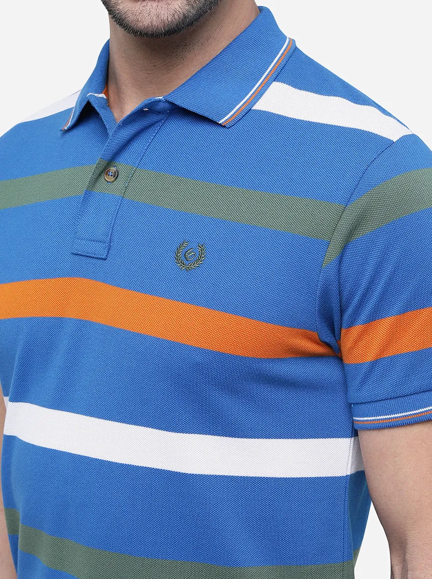 French Blue Striped Slim Fit Polo T-Shirt | Greenfibre