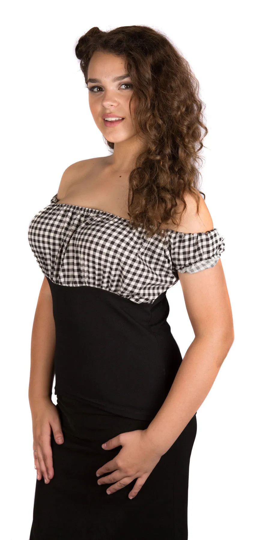 Gingham Puffy Sleeved Top